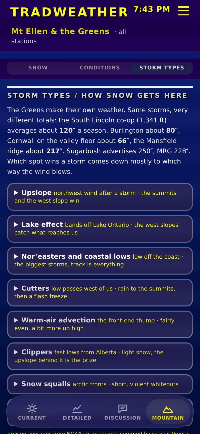 Storm Types in the retro theme