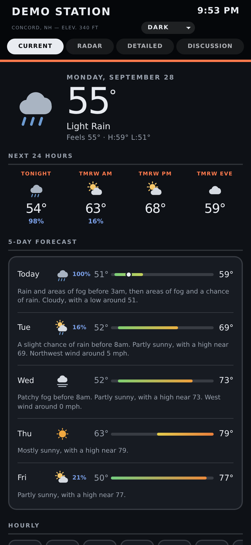 The Current view in the dark theme