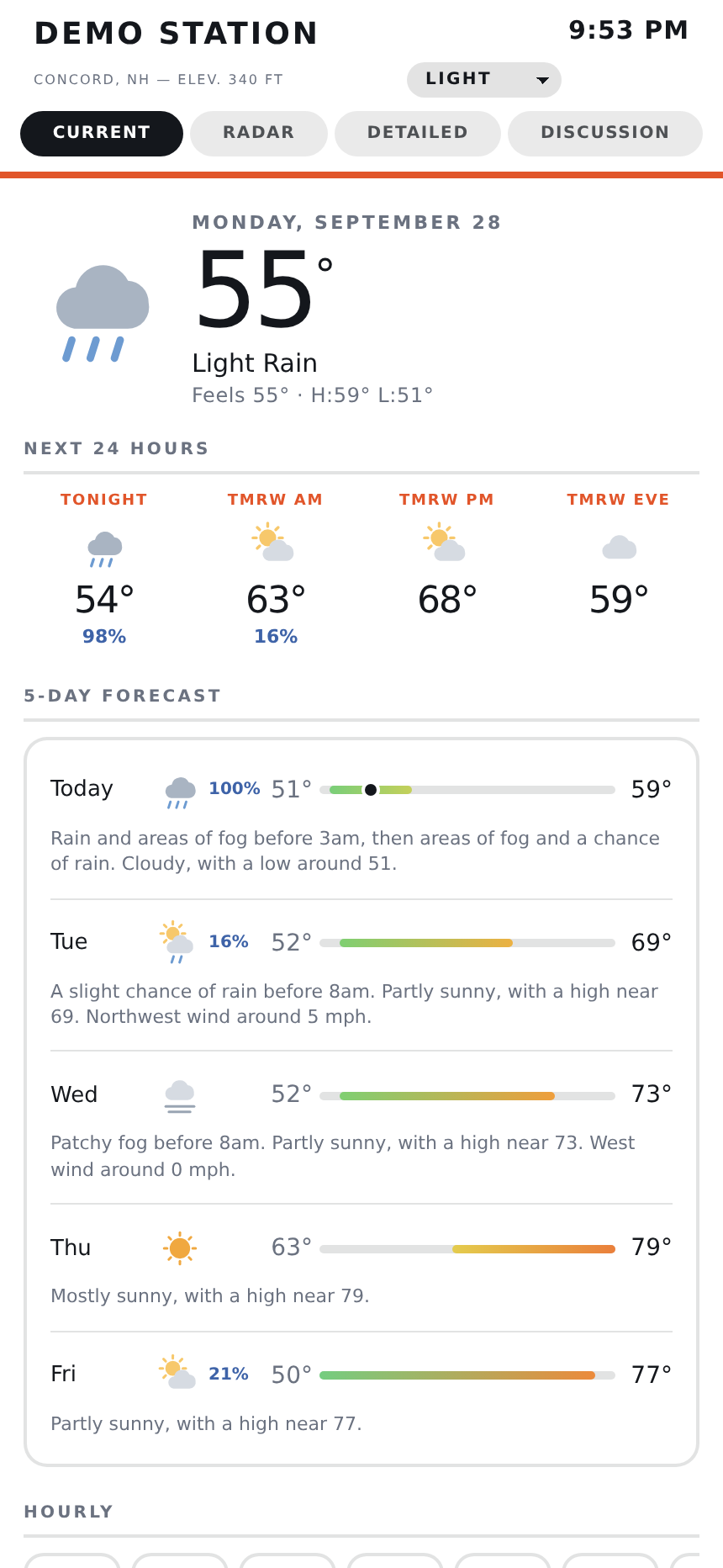 The Current view in the light theme