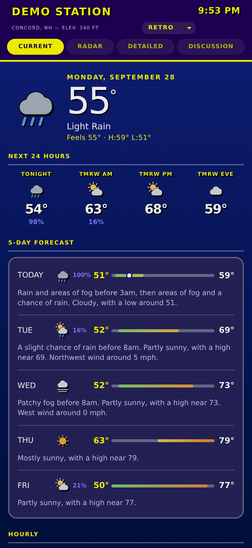 The Current view in the retro theme