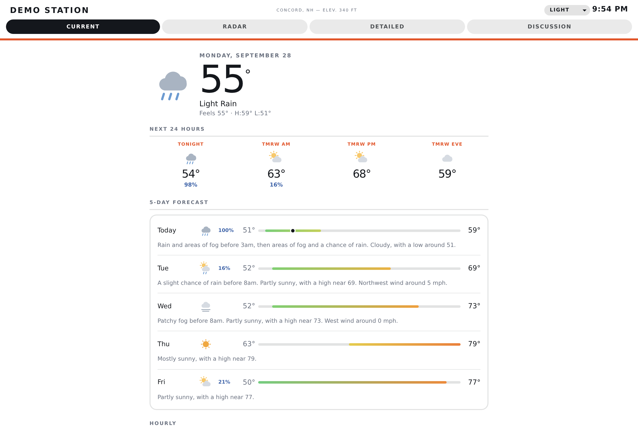 The Current view on a desktop browser, light theme